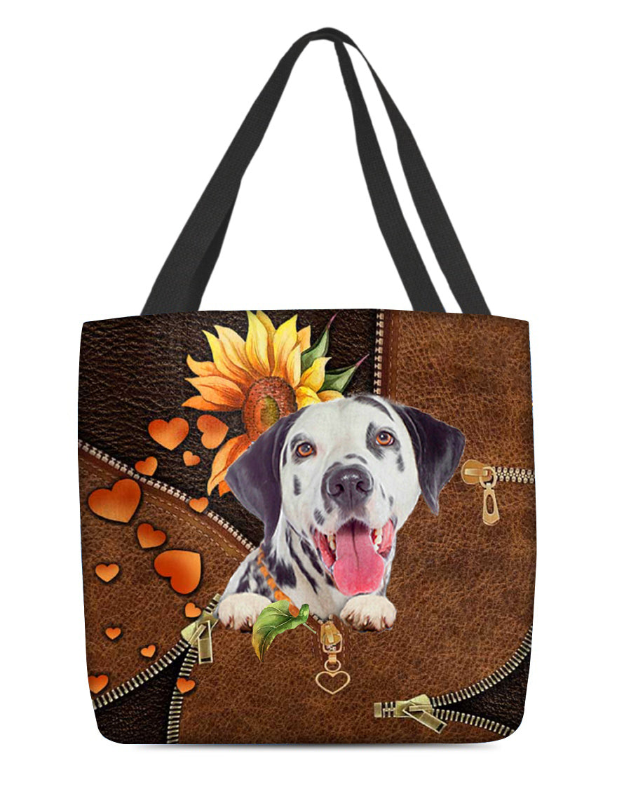 Dalmatian-Sunflower&amp;zipper Cloth Tote Bag