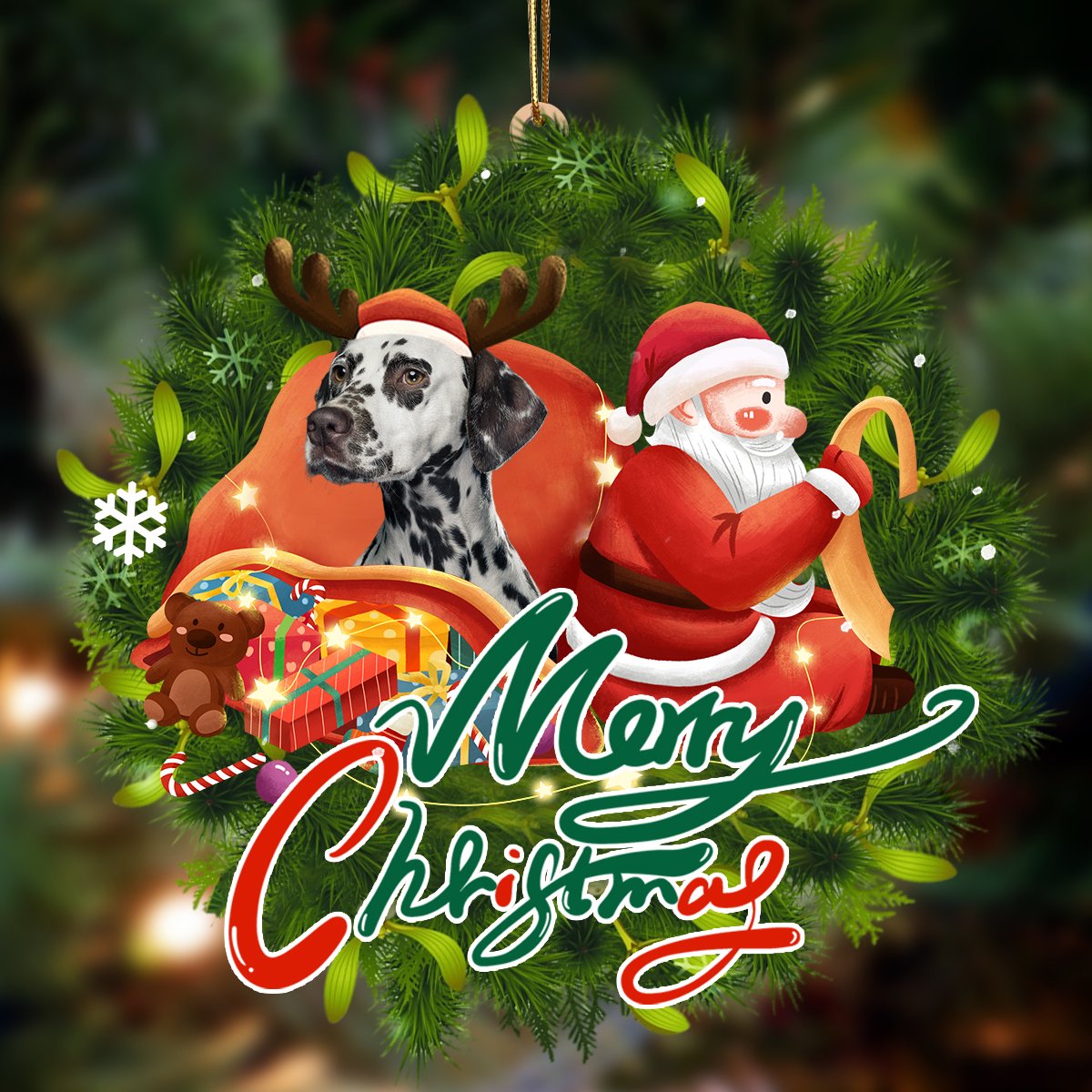 Dalmatian 2-Santa &amp; dog Hanging Ornament