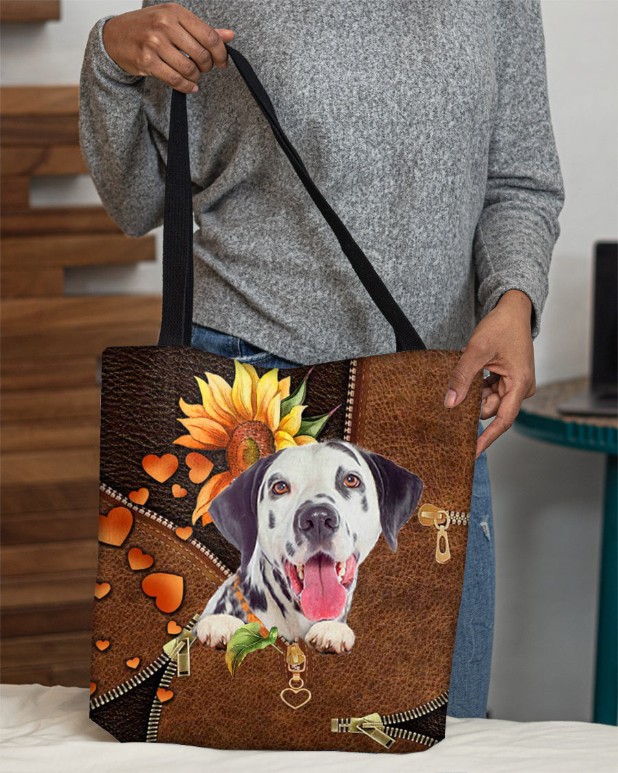 Dalmatian-Sunflower&amp;zipper Cloth Tote Bag