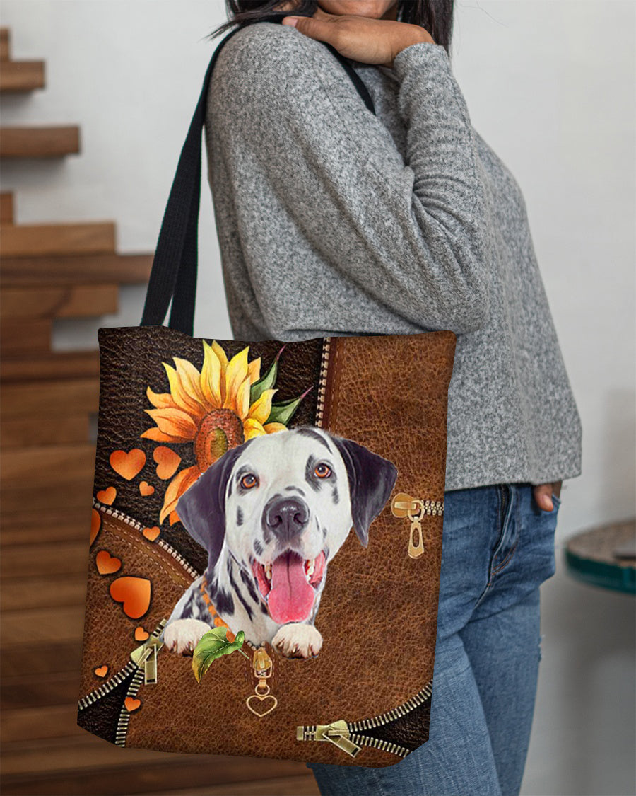 Dalmatian-Sunflower&amp;zipper Cloth Tote Bag