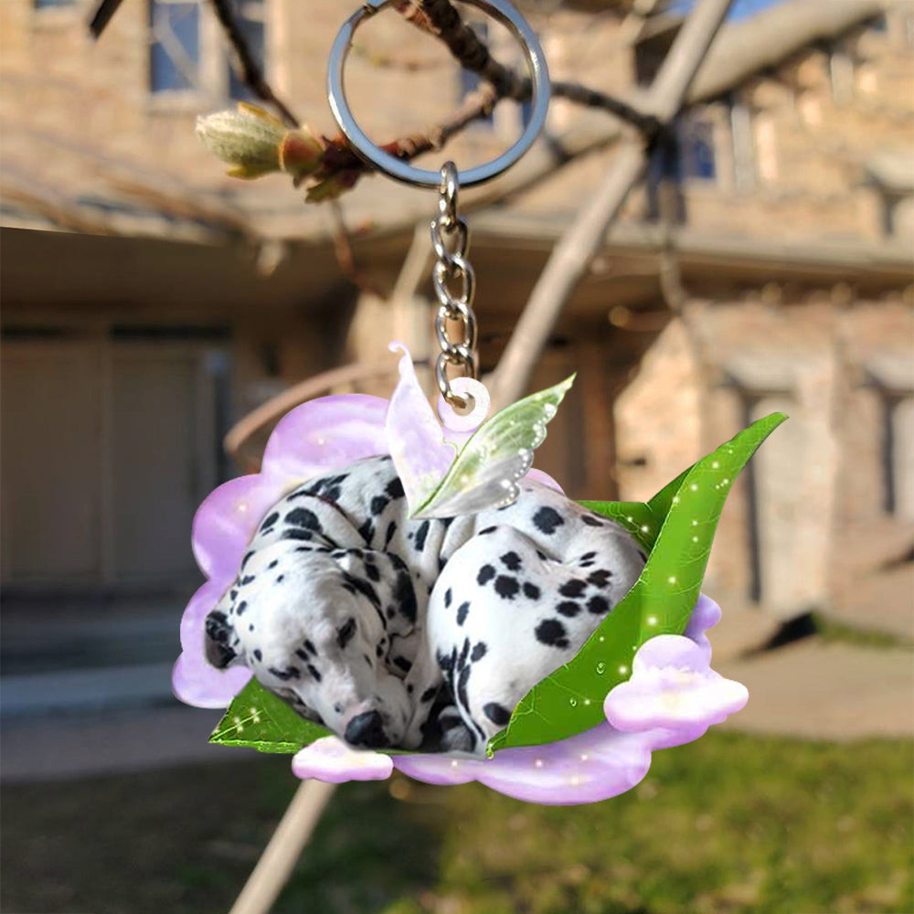 Dalmatian-Sleep On Fallen Leaves Flat Acrylic Keychain