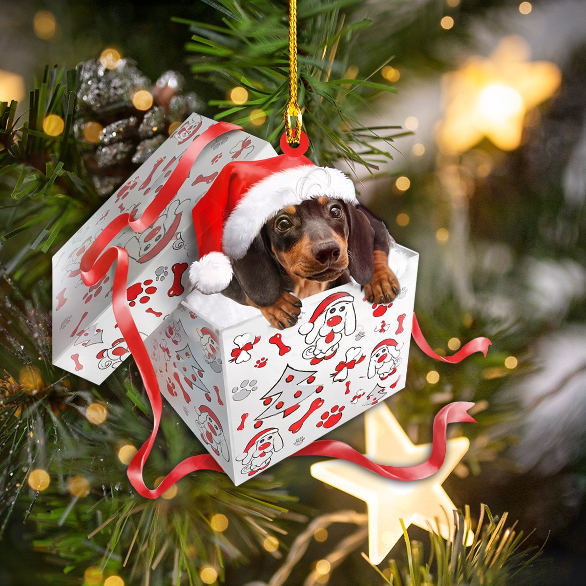 Dashund - Christmas Gift Shape Ornament