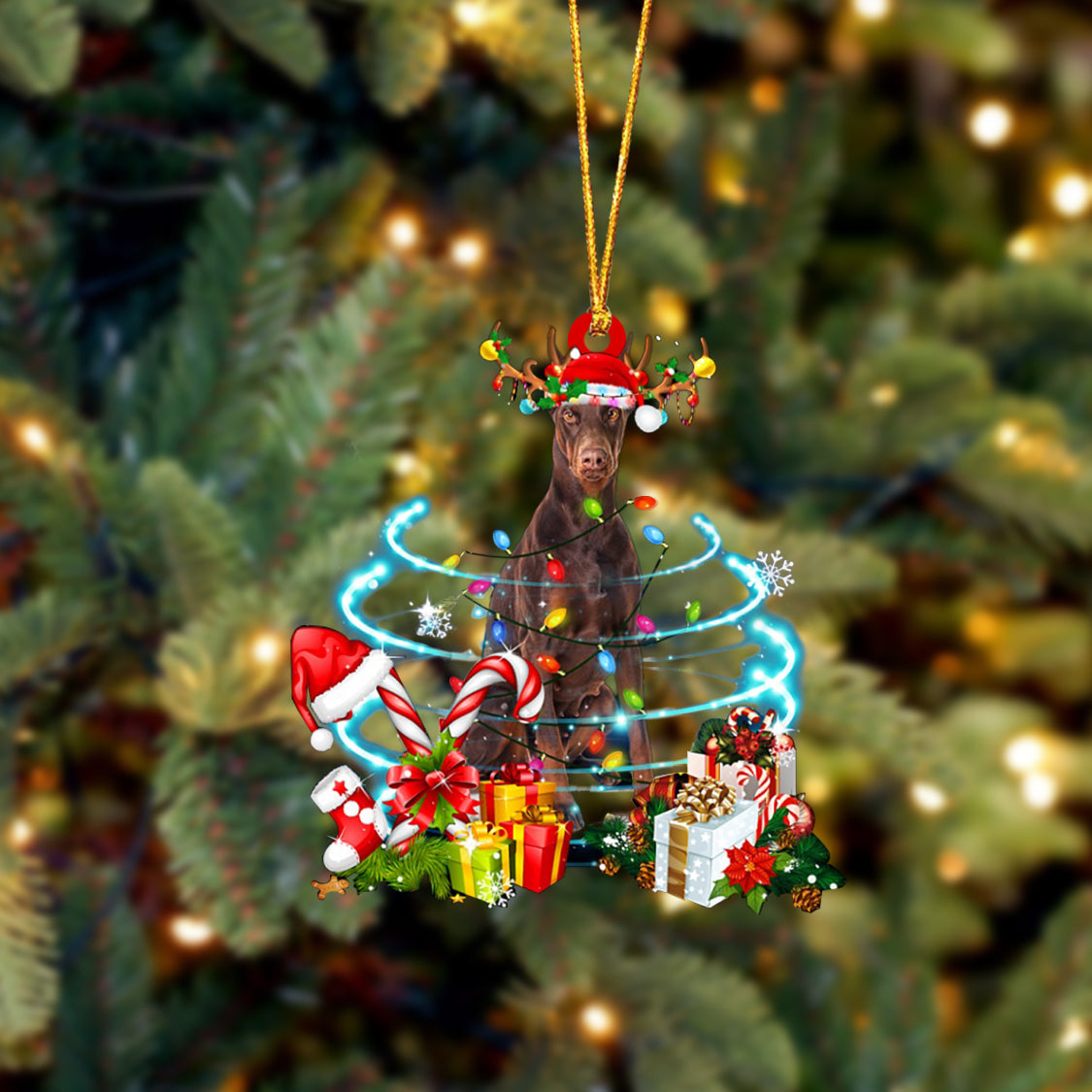 Doberman-Christmas Candy&amp;Gift-Two Sided Ornament