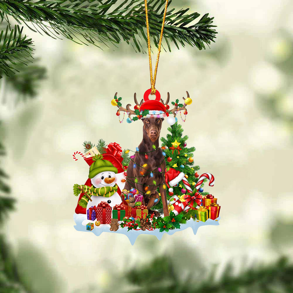 Doberman-Elk &amp; Snowman-Two Sided Ornament