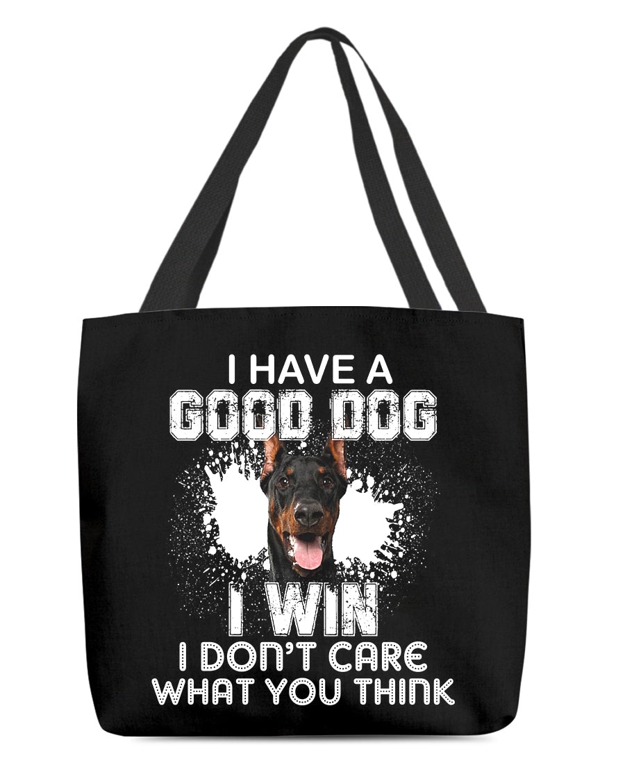Doberman-I Win Cloth Tote Bag