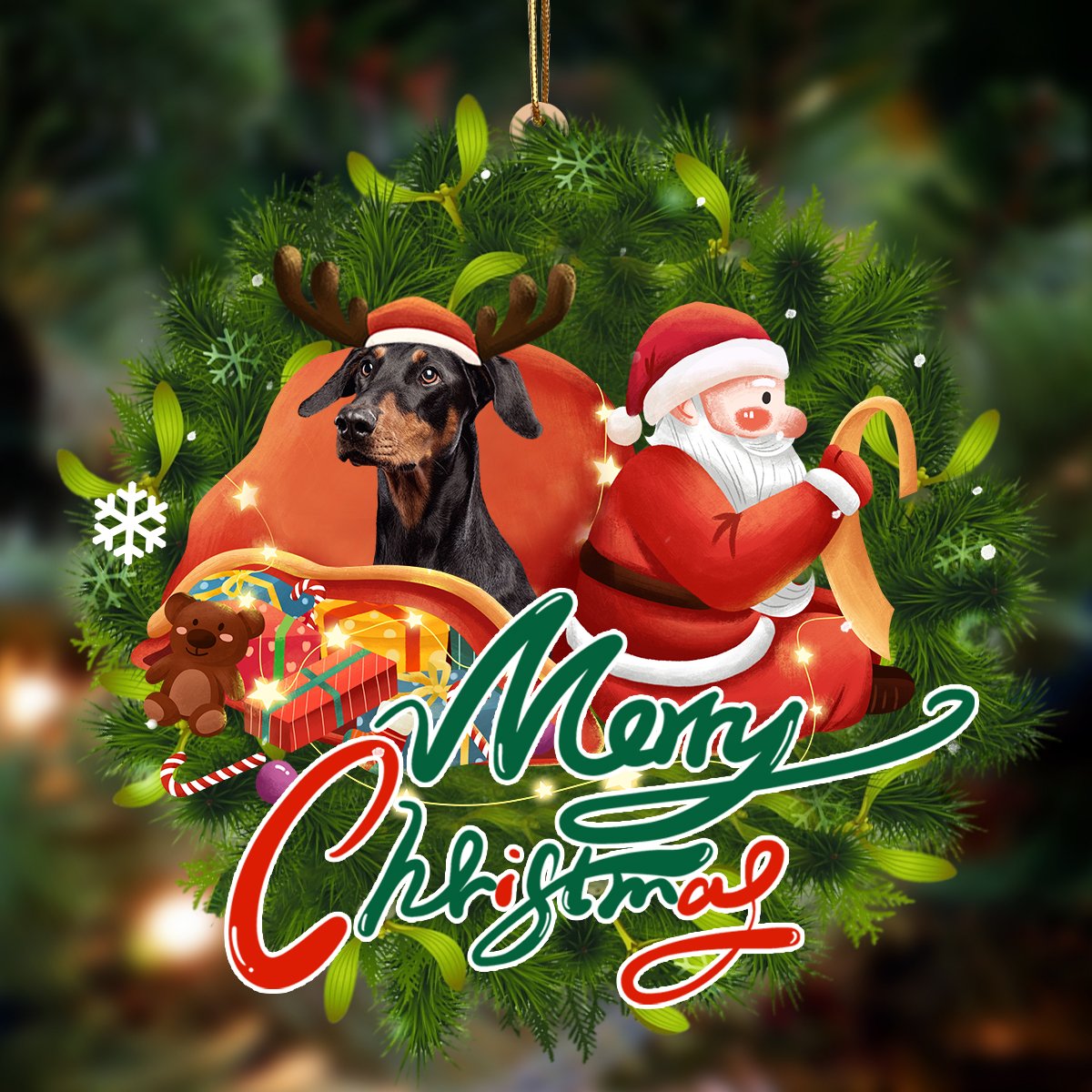 Doberman-Santa &amp; dog Hanging Ornament