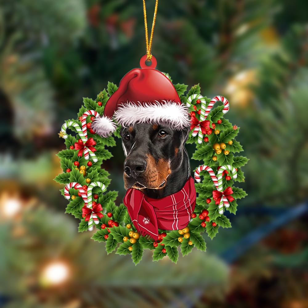 Doberman-Xmas Bandana Hanging Ornament