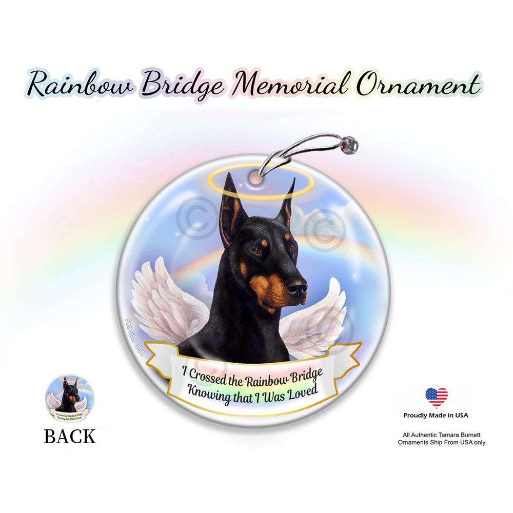 Rainbow Bridge Memorial-Doberman Black Cropped Porcelain Hanging Ornament
