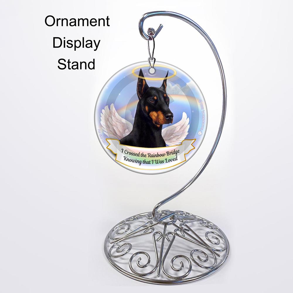Rainbow Bridge Memorial-Doberman Black Cropped Porcelain Hanging Ornament