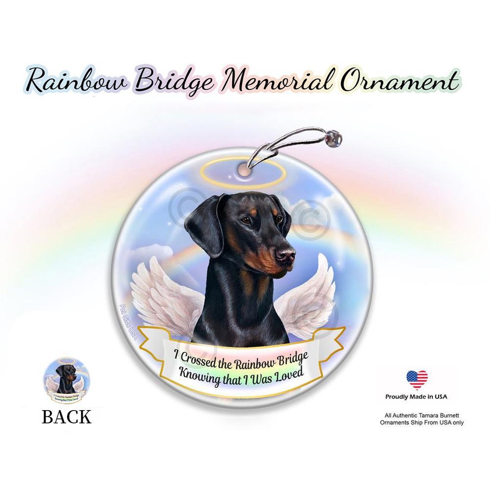 Rainbow Bridge Memorial-Doberman Black Uncropped Porcelain Hanging Ornament