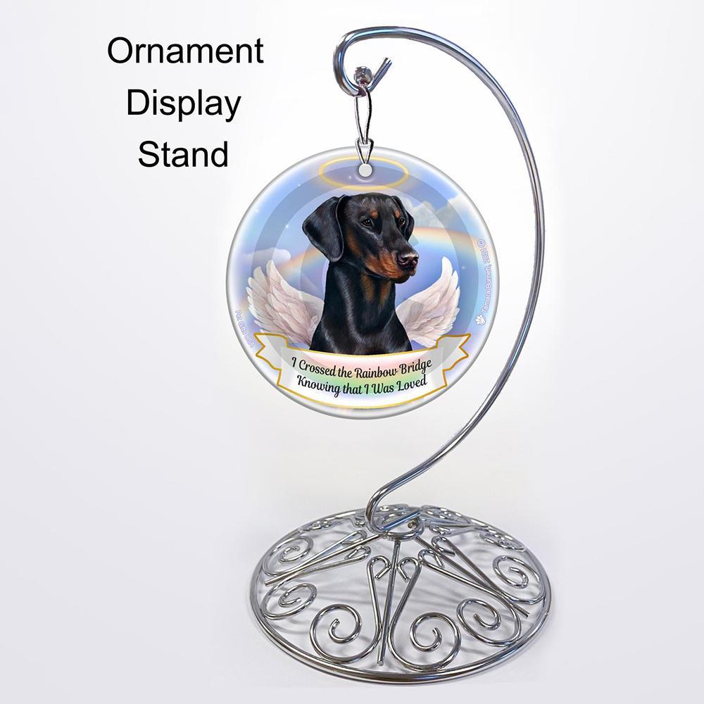 Rainbow Bridge Memorial-Doberman Black Uncropped Porcelain Hanging Ornament