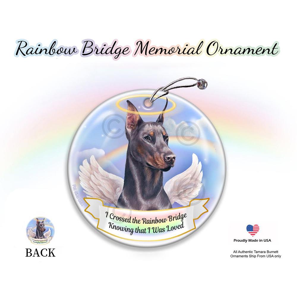Rainbow Bridge Memorial-Doberman Blue Cropped Porcelain Hanging Ornament