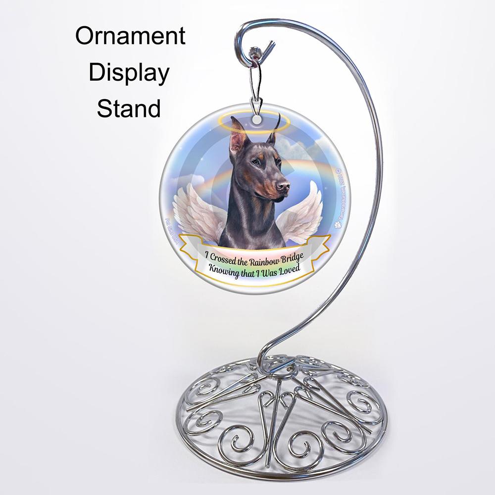 Rainbow Bridge Memorial-Doberman Blue Cropped Porcelain Hanging Ornament