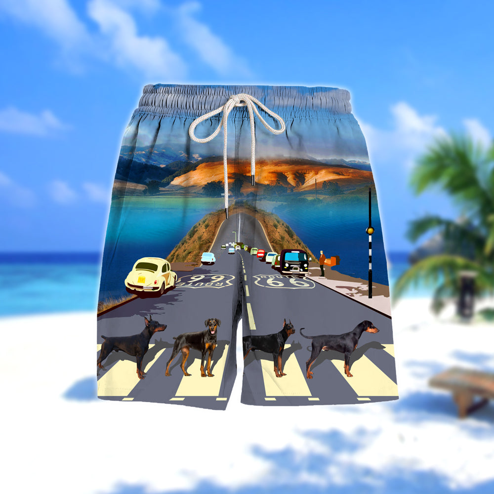 Doberman Cross the road- Men Hawaii Beach Shorts