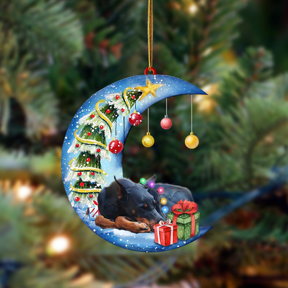 Doberman Pinscher-Sleep On The Moon Christmas Two Sided Ornament