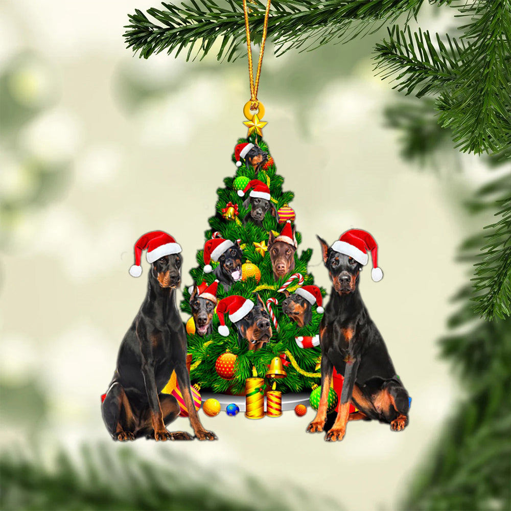 Doberman Pinscher-Xmas Tree&amp;Dog-Two Sided Ornament