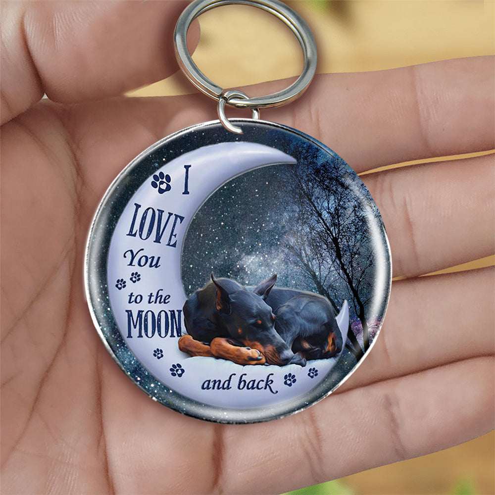 Doberman Pinscher Moon Back-Round Resin Epoxy Metal Keychain