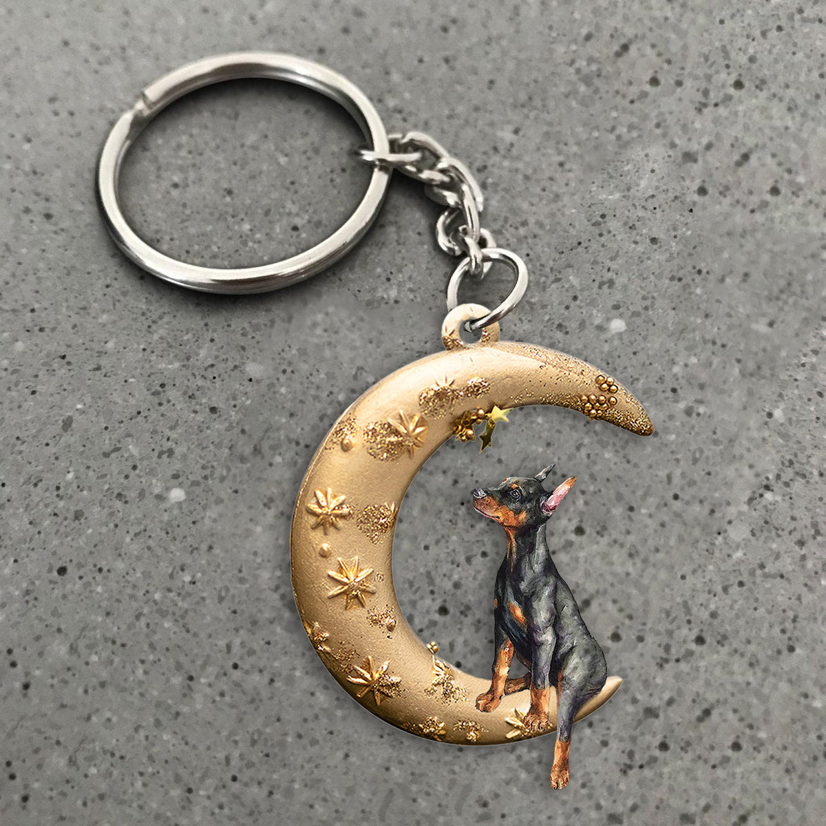 Doberman Pinscher-Dog &amp; Moon Flat Acrylic Keychain