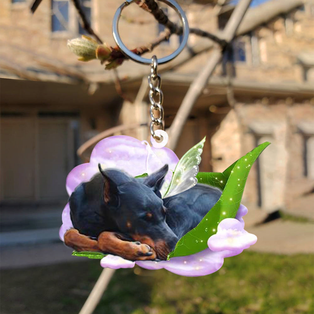 Doberman Pinscher-Sleep On Fallen Leaves Flat Acrylic Keychain