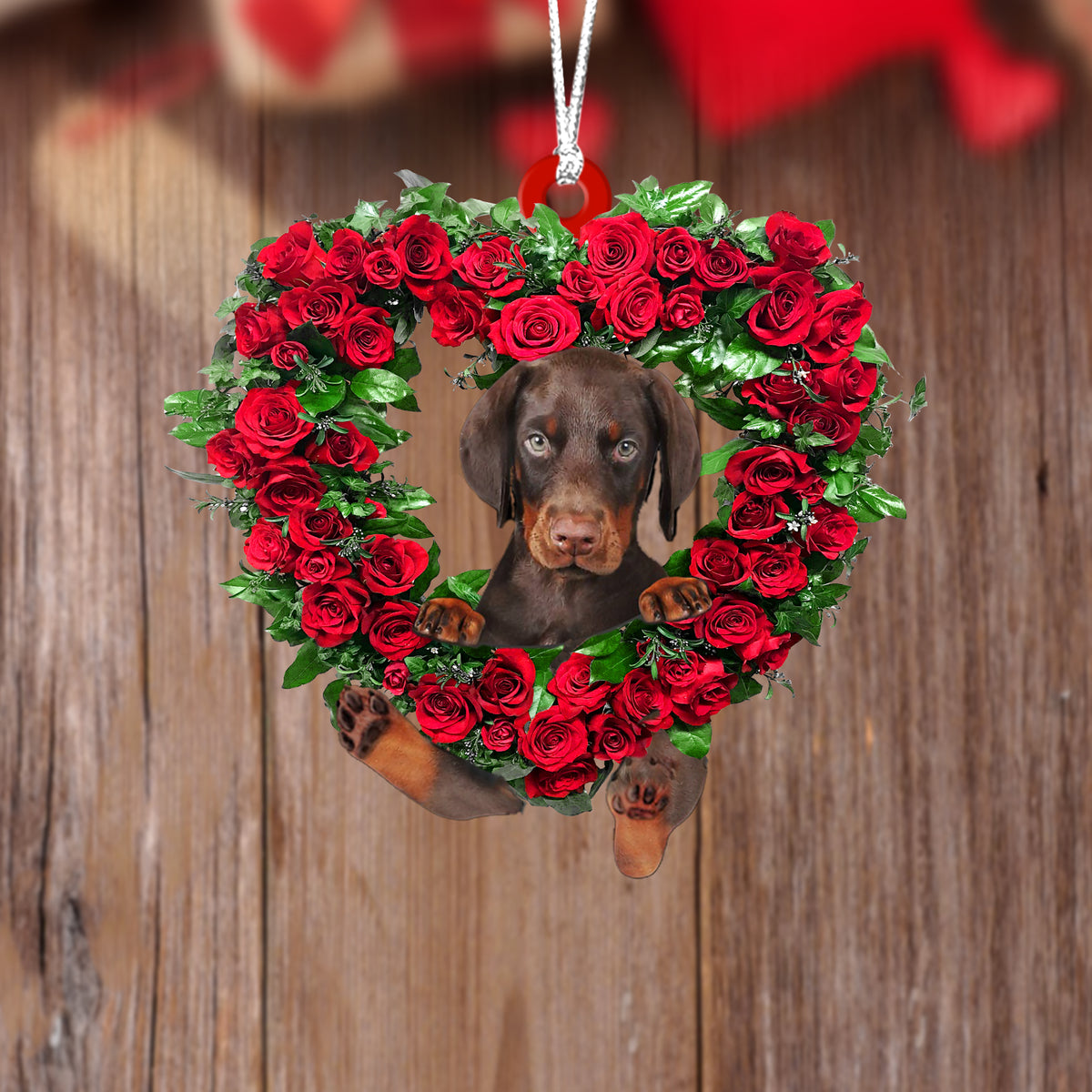 Dobermann-Heart Wreath Two Sides Ornament