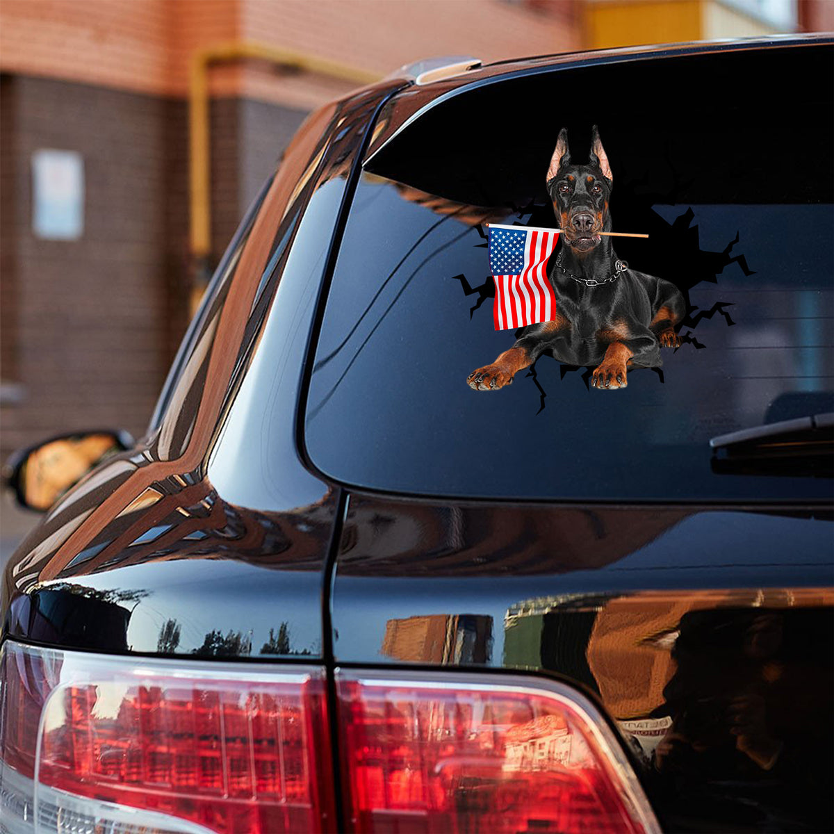 Dobermann 1 And American Flag Independent Day Car Sticker Decal