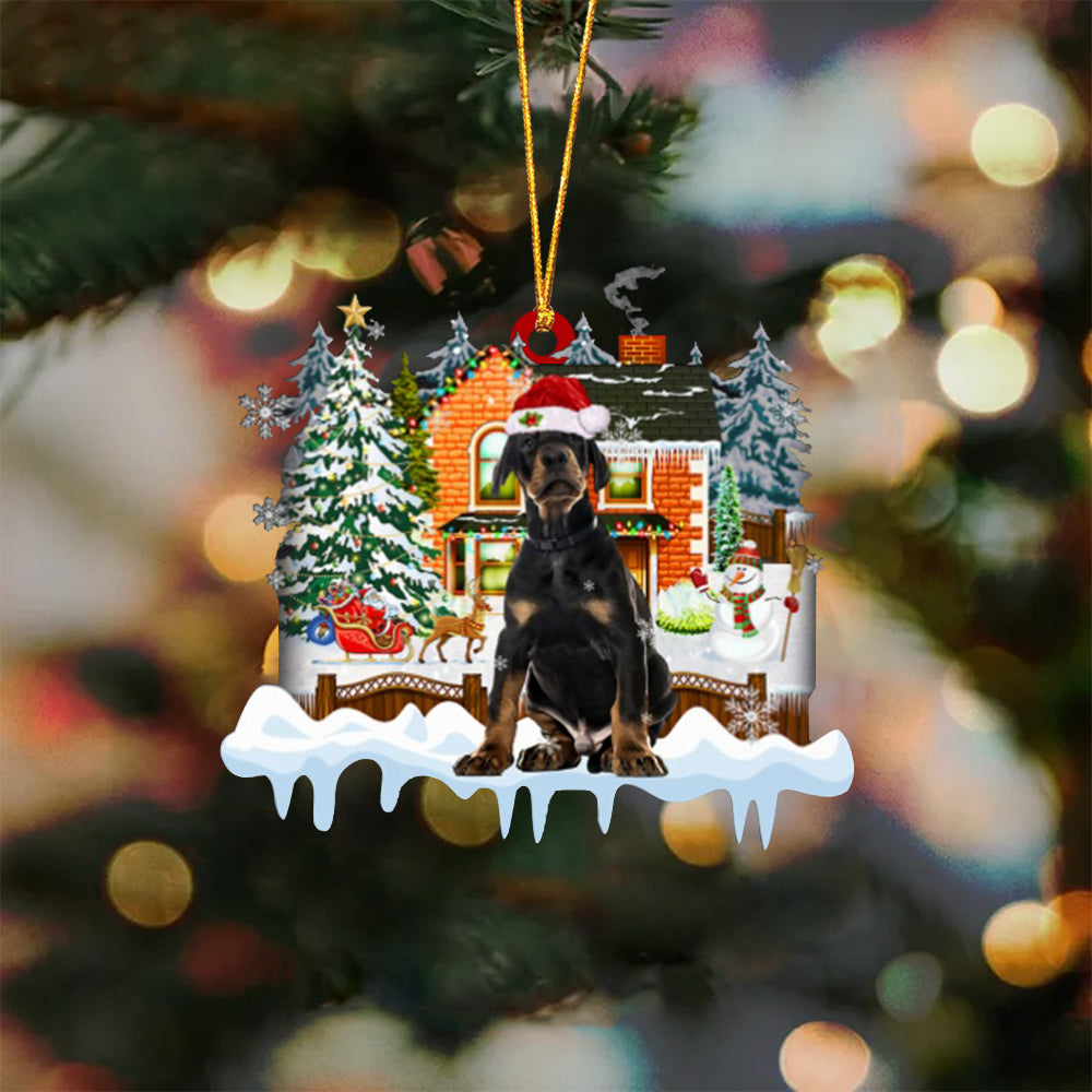 Dobermann Pinscher-Xmas House-Two Sided Ornament