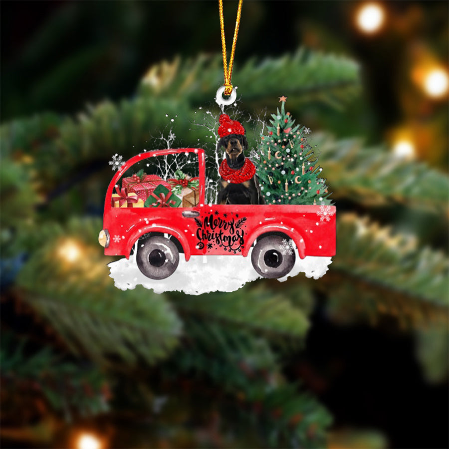 Dobermann Pinscher-Xmas Truck-Two Sided Ornament