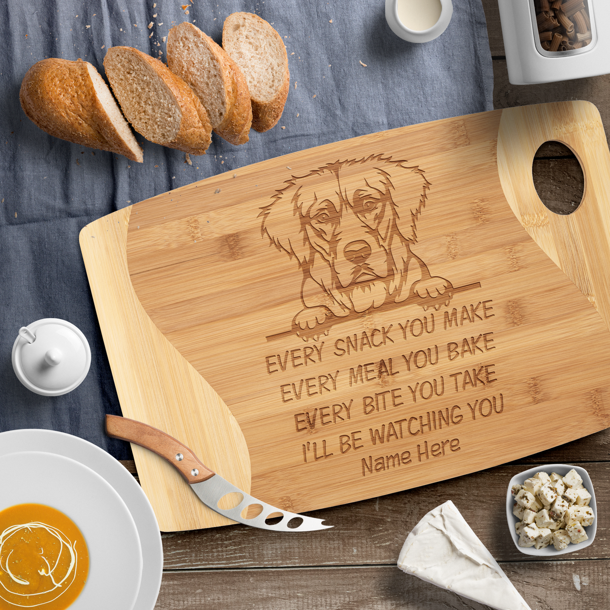 Personalized Dog Lovers Bamboo Cutting Board- Every Snack You Make