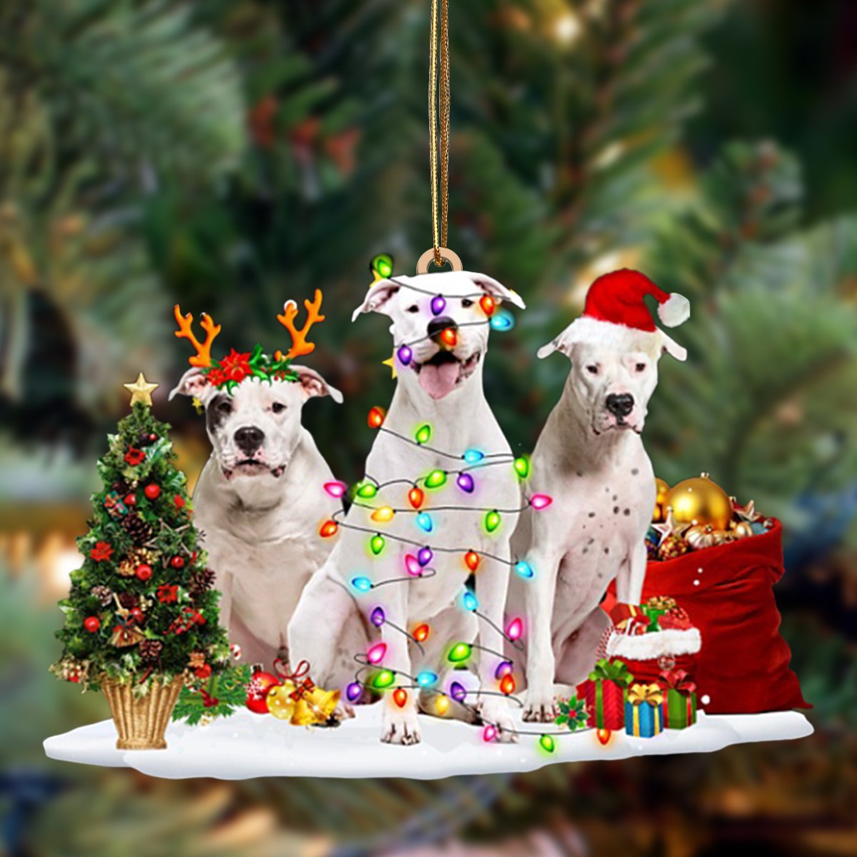Dogo Argentino-Christmas Dog Friends Hanging Ornament