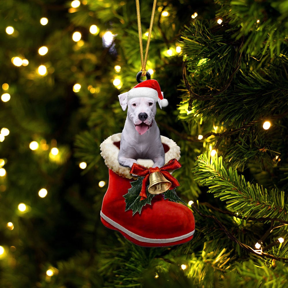 Dogo Argentino-In Santa Boot Christmas-Two Sided Ornament