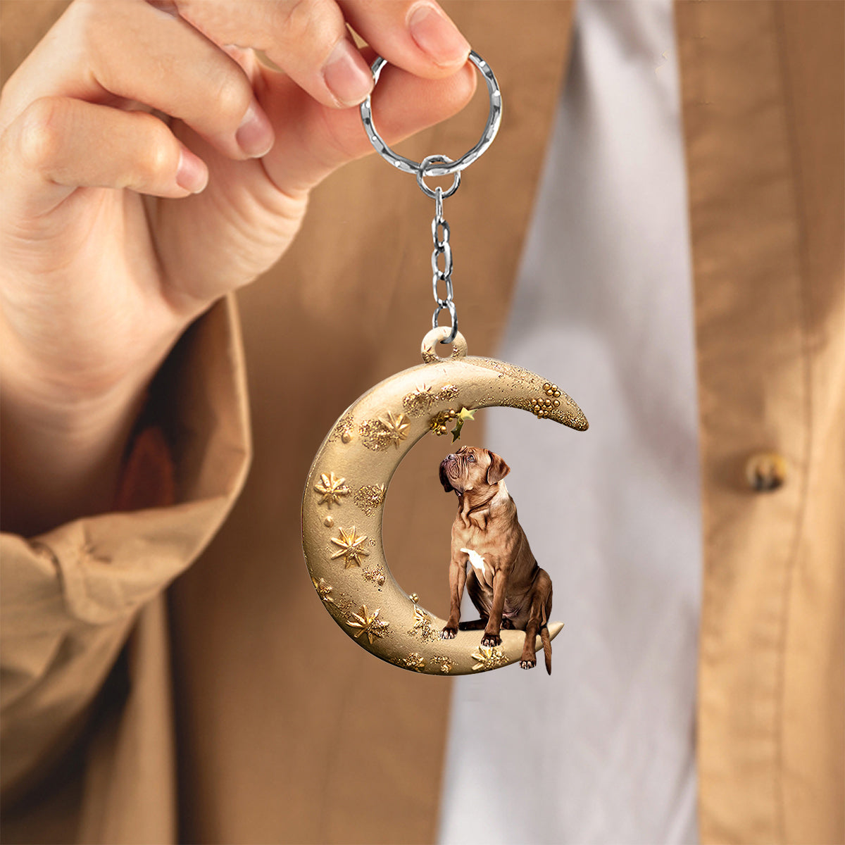 Dogue de Bordeaux-Dog &amp; Moon Flat Acrylic Keychain
