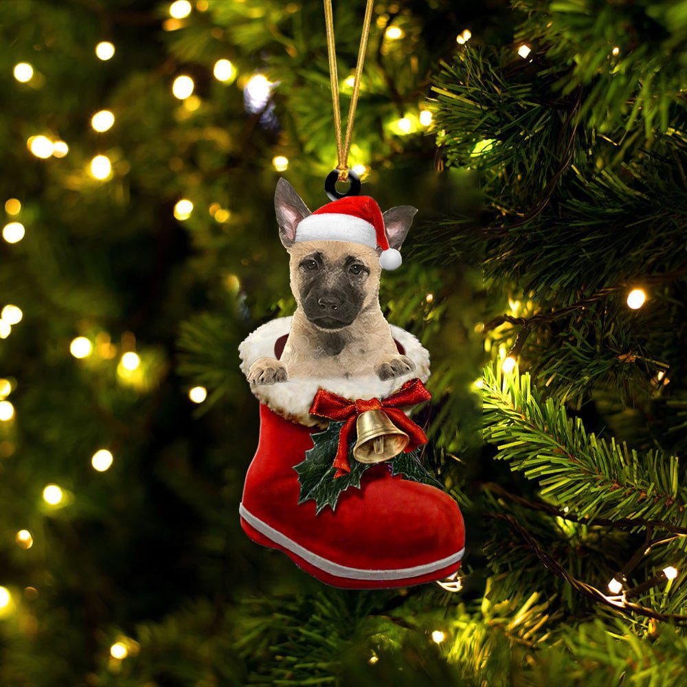 Dutch Shepherd (1)-1-In Santa Boot Christmas-Two Sided Ornament