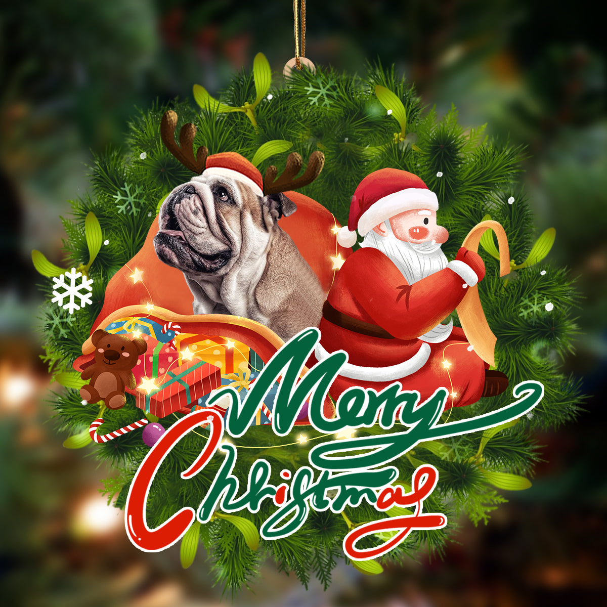 English Bulldog-Santa &amp; dog Hanging Ornament