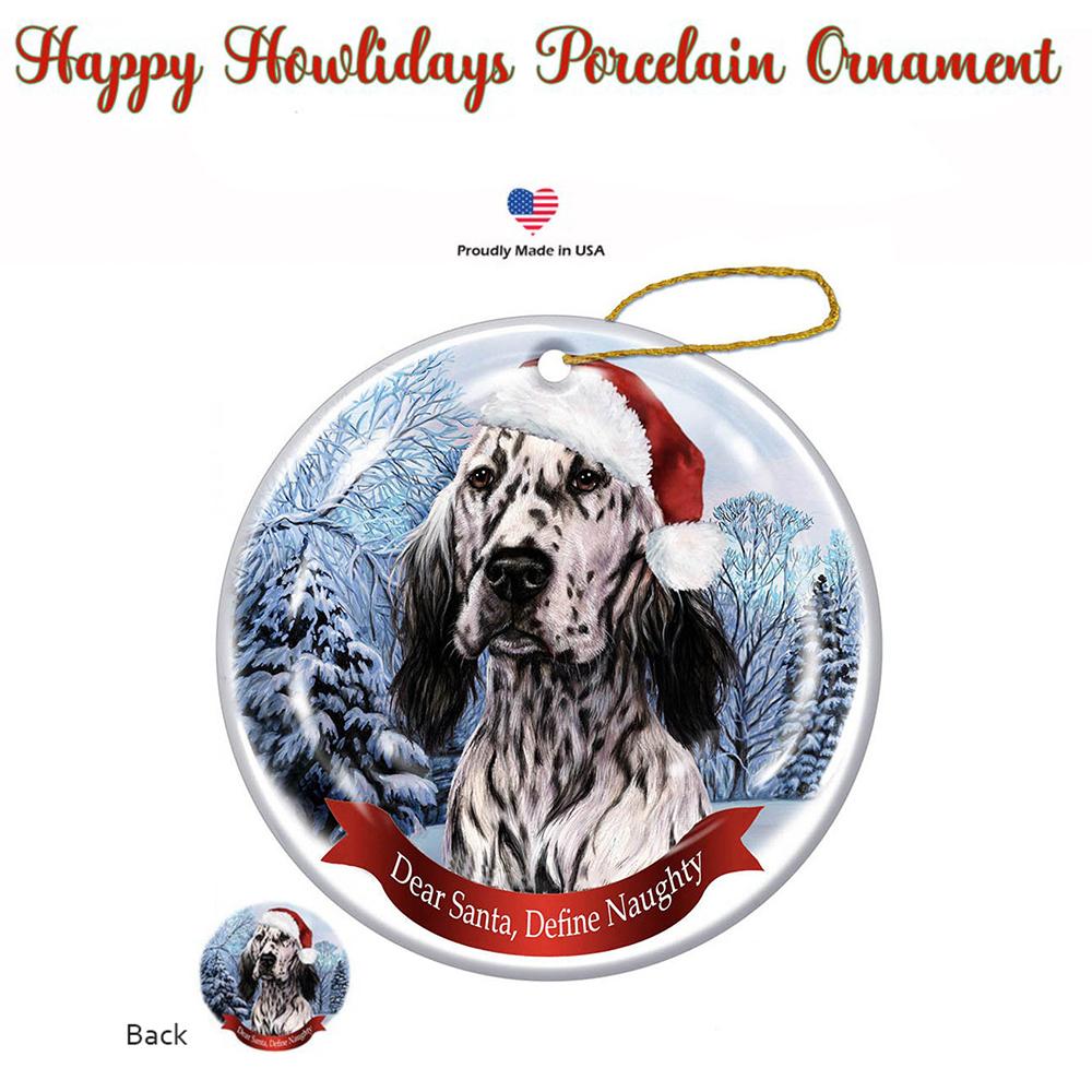 English Setter (Blue) Santa Hat Porcelain Christmas Ornament