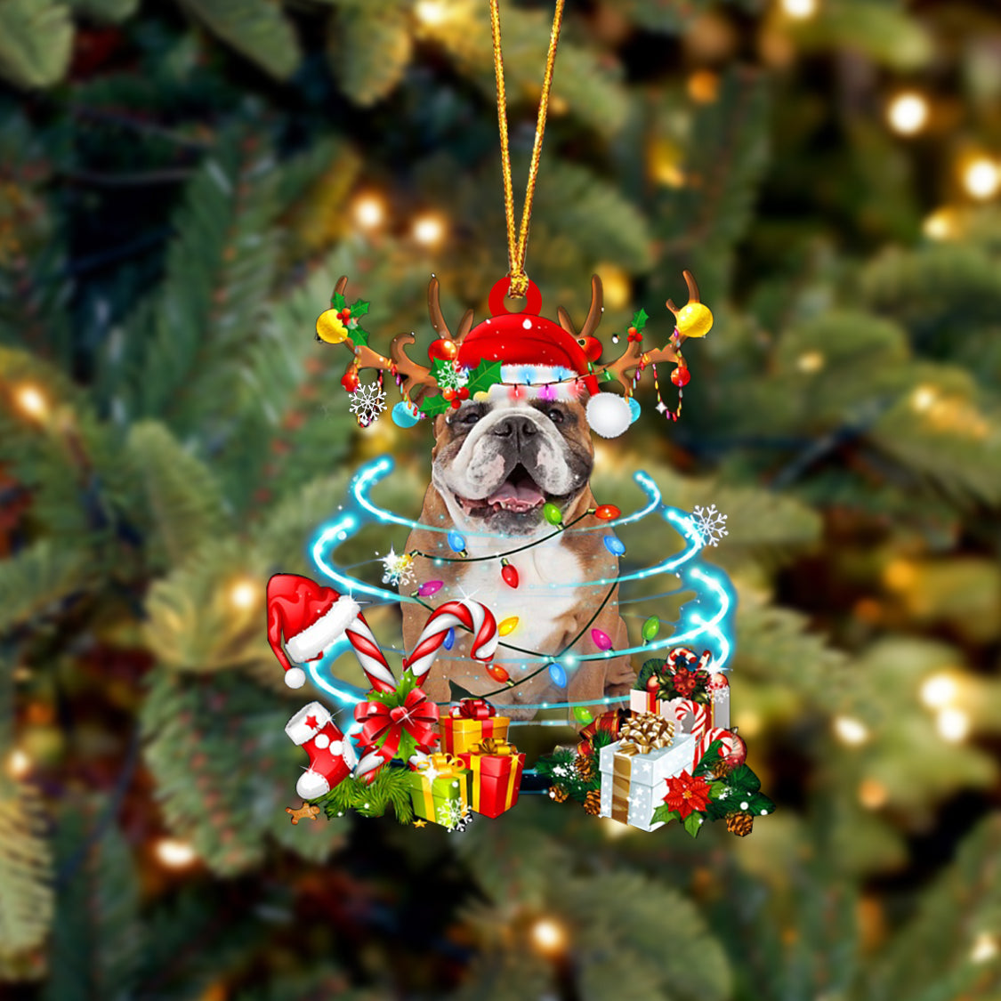 English Bulldog-Christmas Candy&amp;Gift-Two Sided Ornament