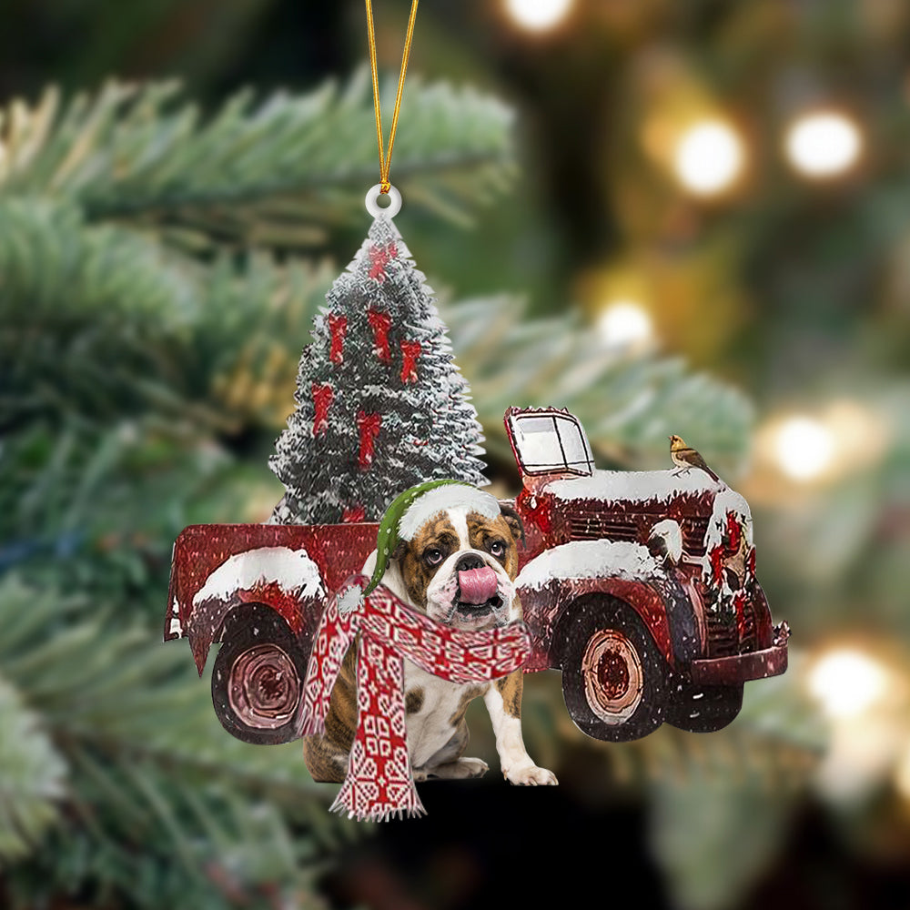 English Bulldog-Christmas Truck Two Sided Ornament