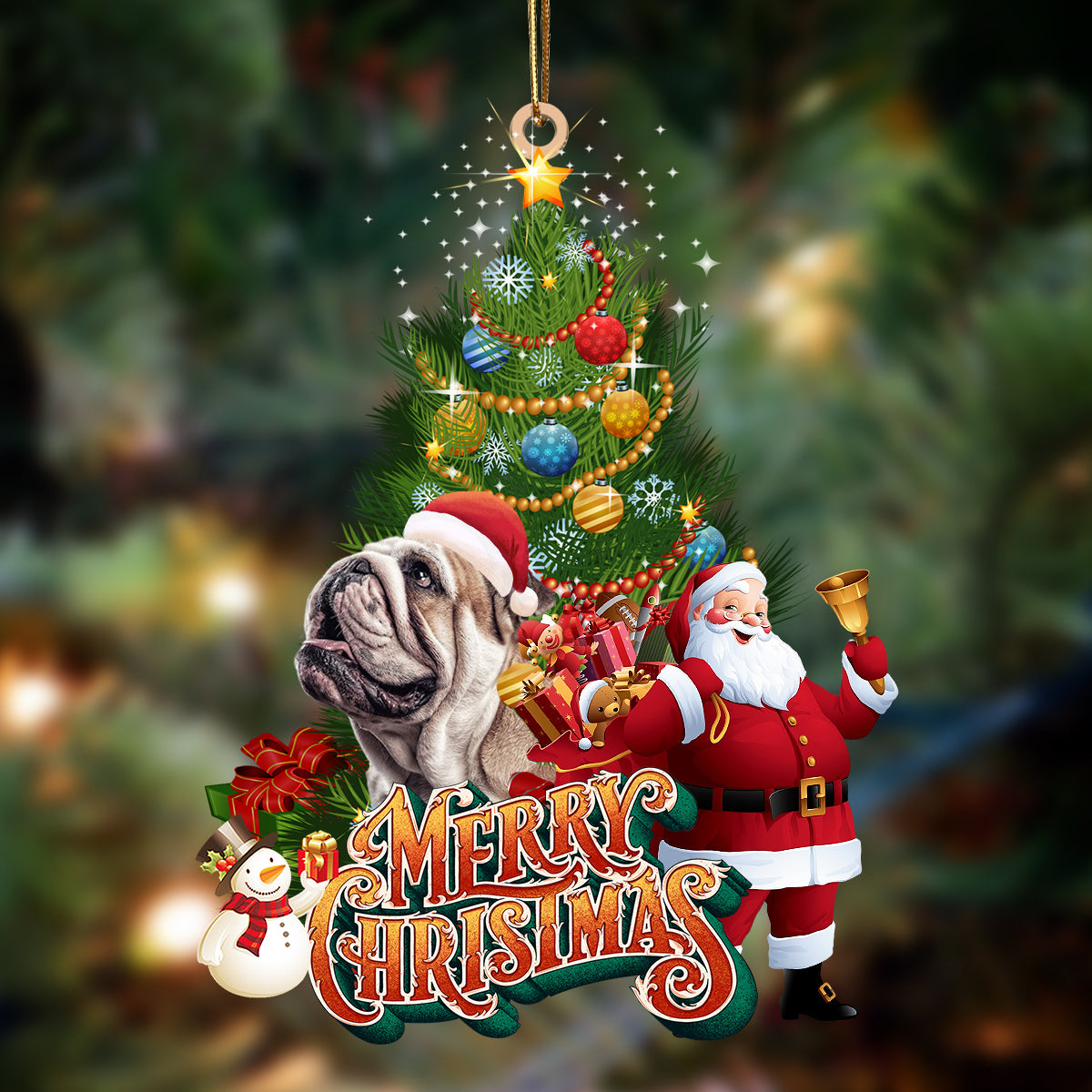 English Bulldog2-Christmas Tree&amp;Dog Hanging Ornament