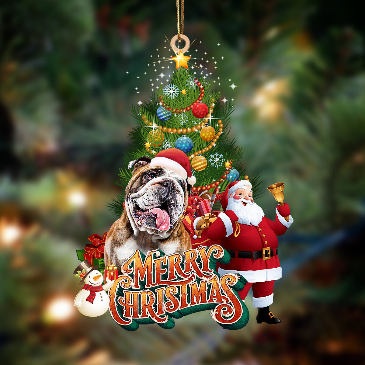 English Bulldog3-Christmas Tree&amp;Dog Hanging Ornament