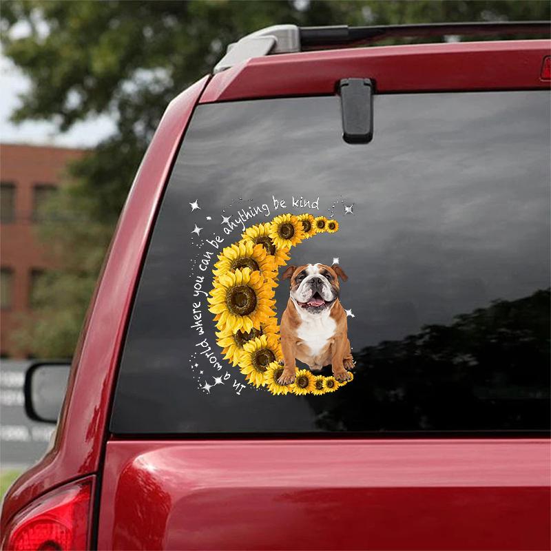 English Bulldog-Sunflower Be Kind Car Sticker