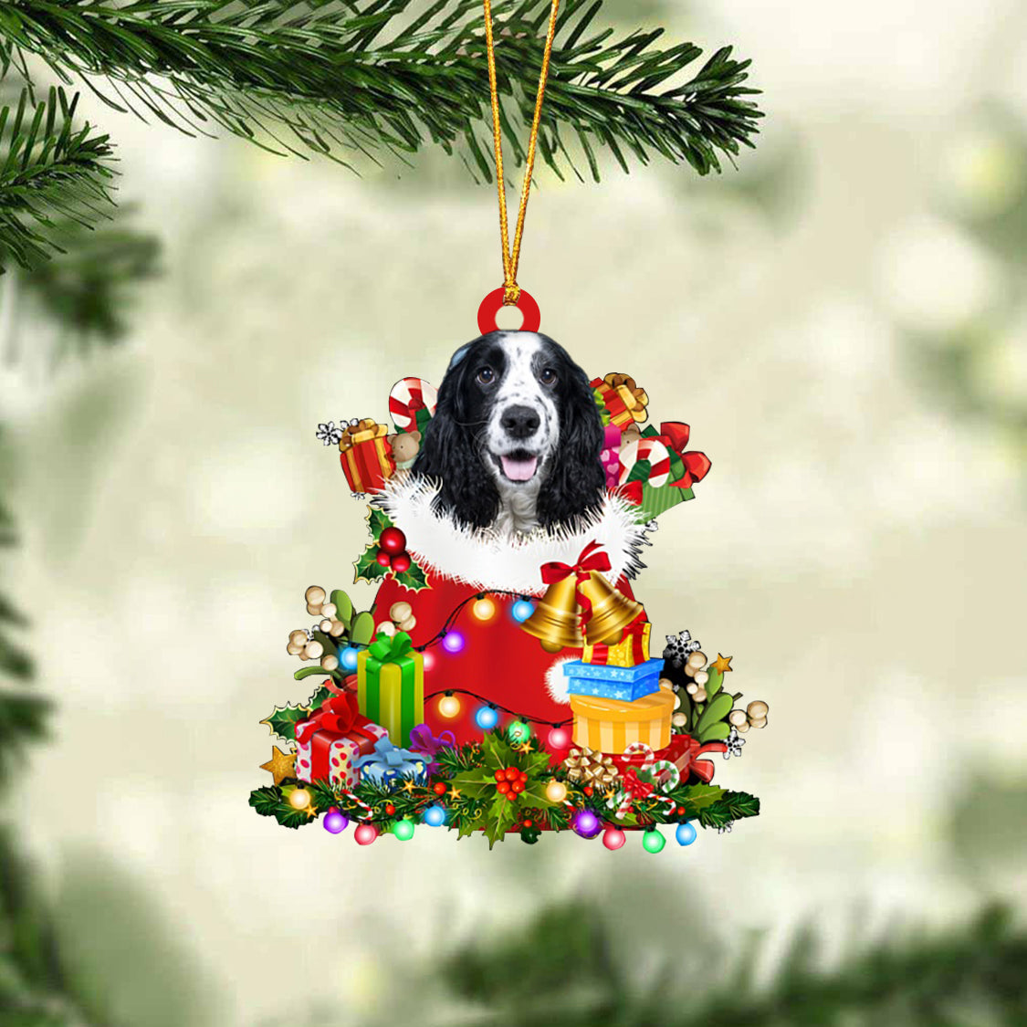 English Cocker Spaniel-Christmas Bag Gift-Two Sided Ornament