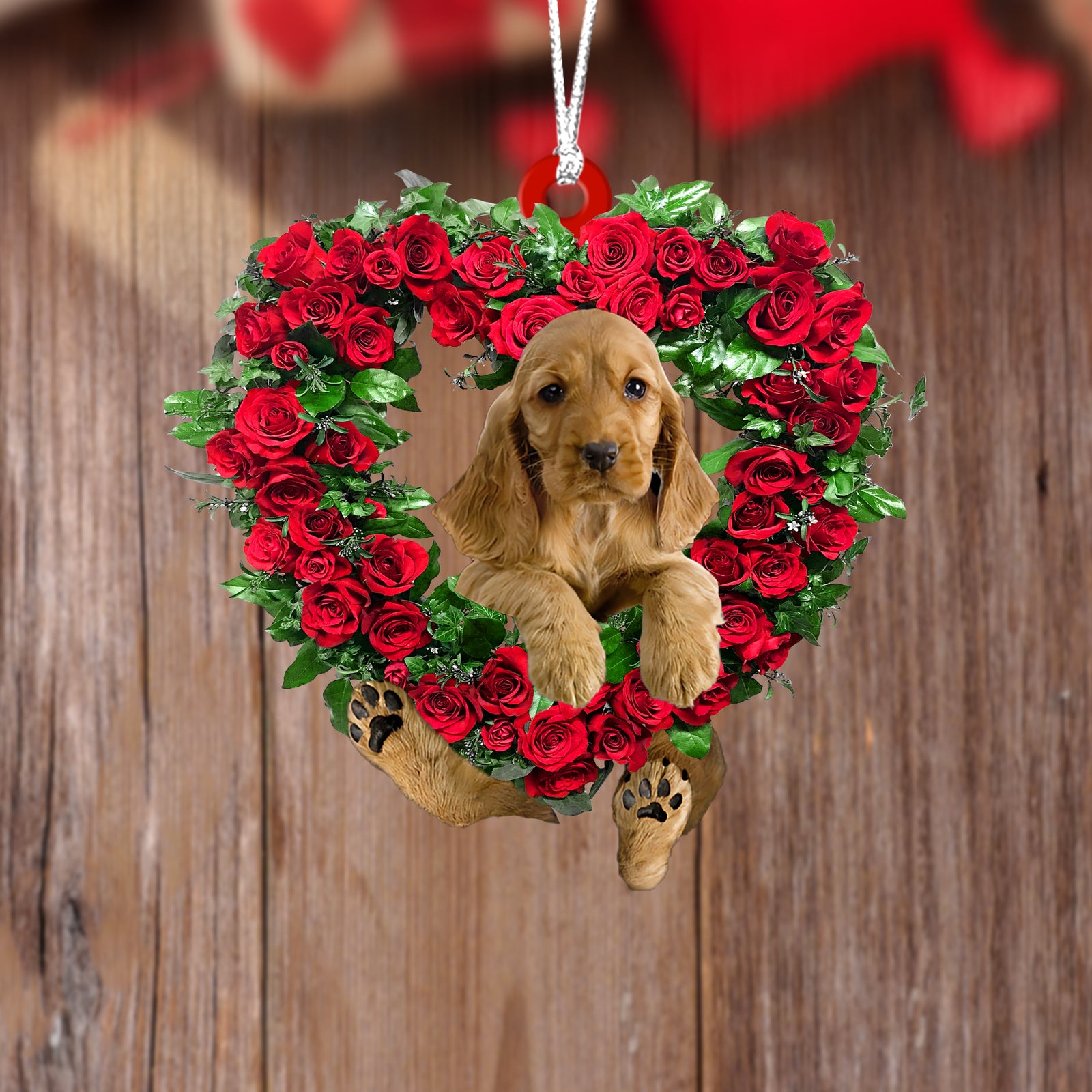 English Cocker Spaniel-Heart Wreath Two Sides Ornament