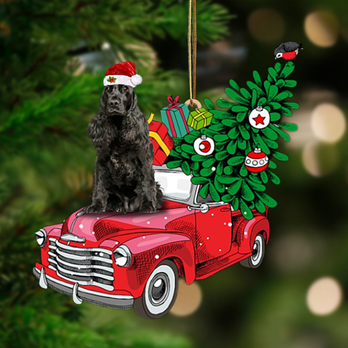 English Cocker Spaniel 1-Pine Truck Hanging Ornament