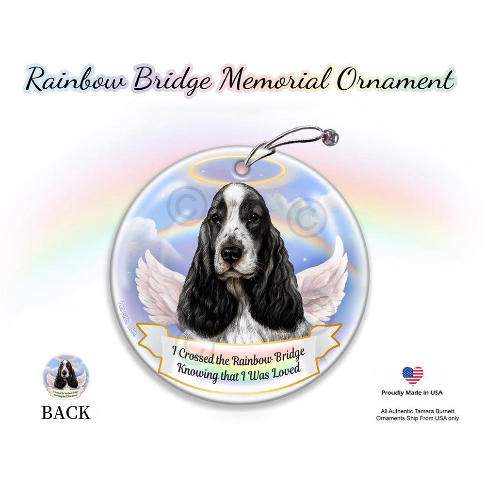Rainbow Bridge Memorial-English Cocker Spaniel Black &amp; White Porcelain Hanging Ornament