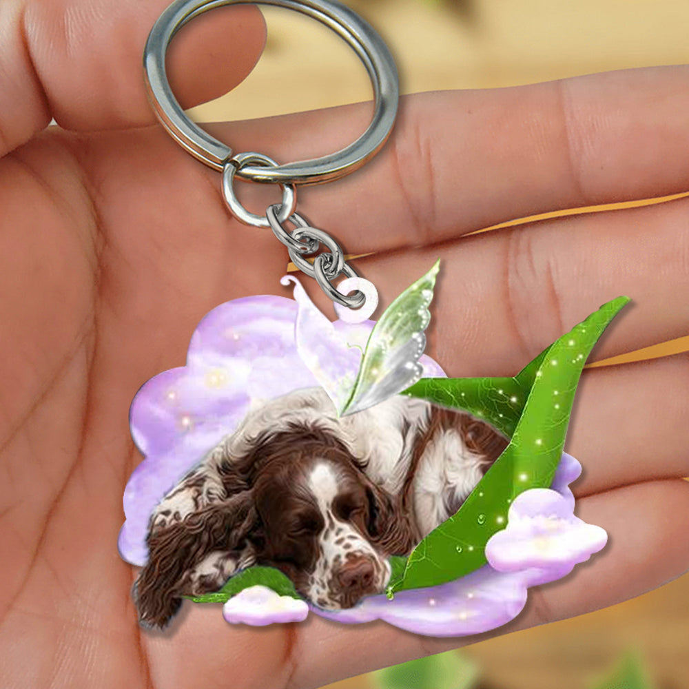 English Springer Spaniel-Sleep On Fallen Leaves Flat Acrylic Keychain