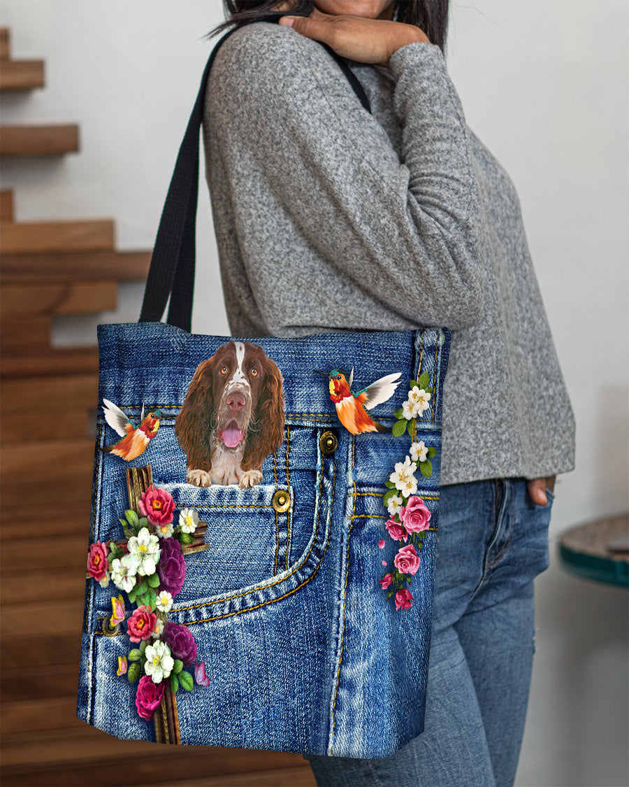 English Springer Spaniel-Cardinal &amp; Cross Flower Cloth Tote Bag