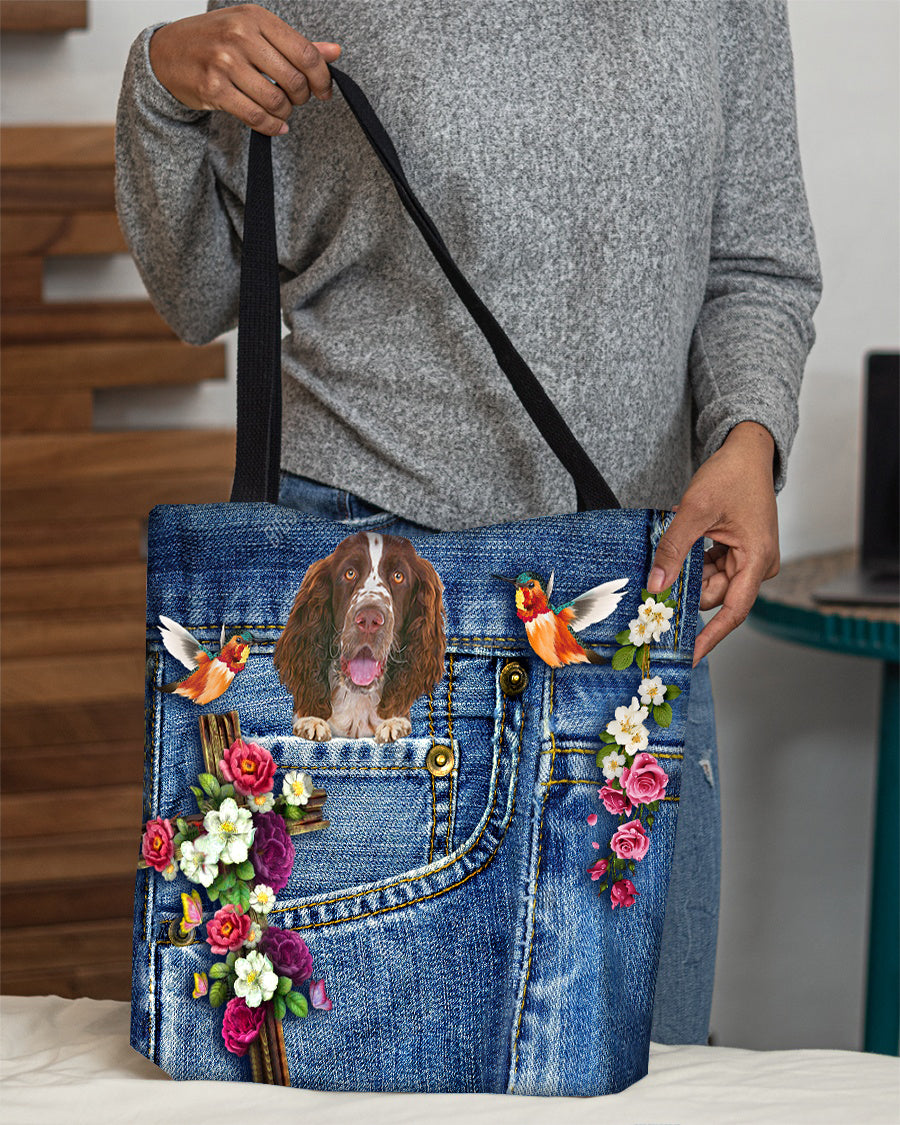English Springer Spaniel-Cardinal &amp; Cross Flower Cloth Tote Bag