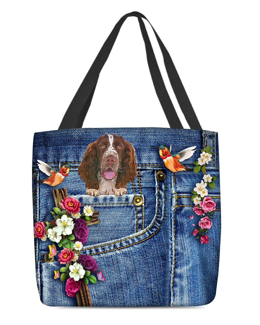 English Springer Spaniel-Cardinal &amp; Cross Flower Cloth Tote Bag
