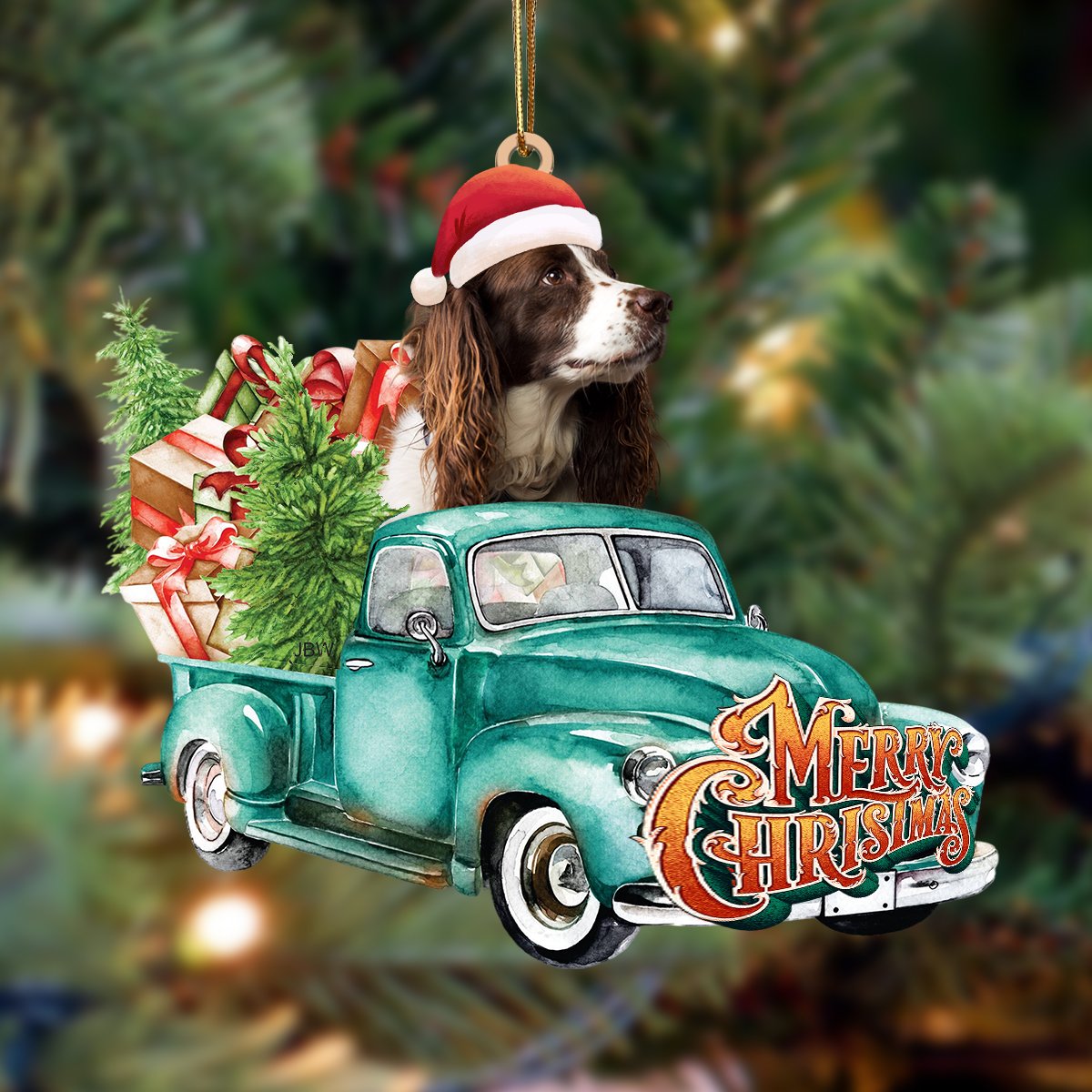 English Springer Spaniel-Green Truck Hanging Ornament