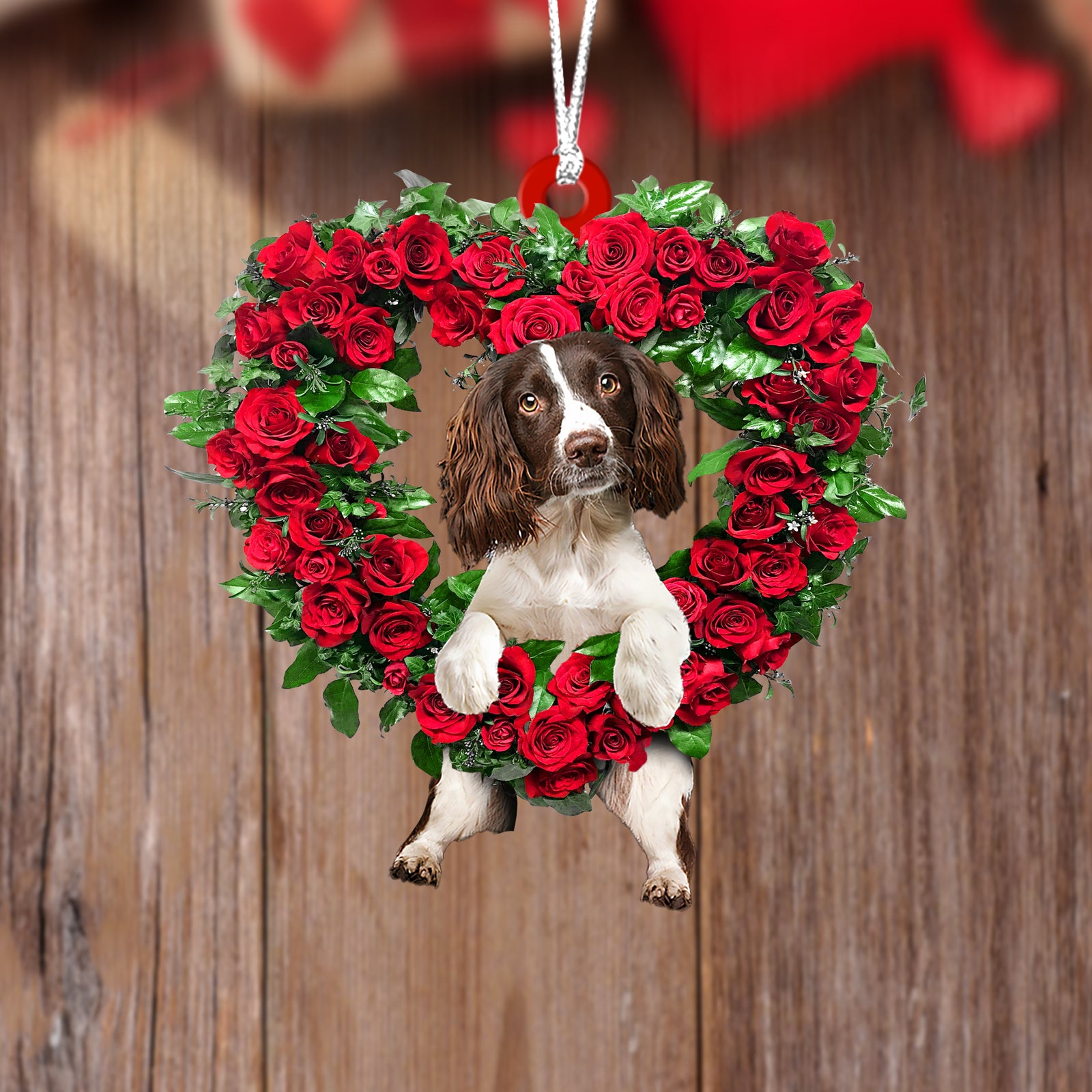 English Springer Spaniel-Heart Wreath Two Sides Ornament