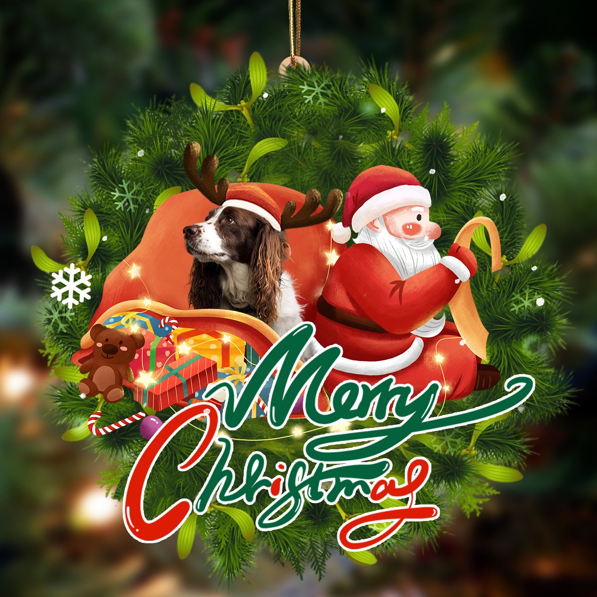 English Springer Spaniel-Santa &amp; dog Hanging Ornament